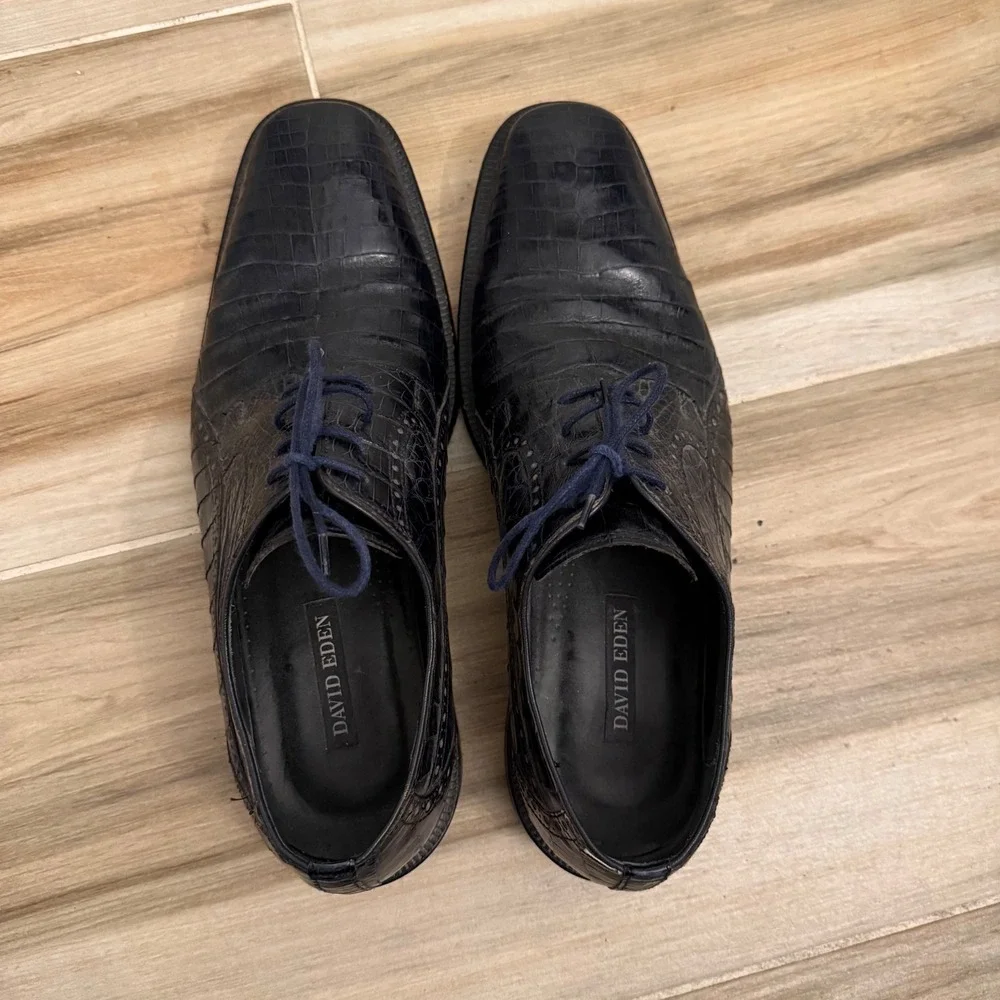 David Eden Cordova Mens Navy Blue Genuine Crocodile Leather Oxford Shoes Size 11
